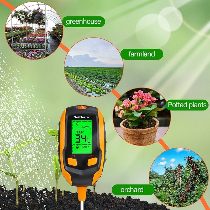 Digital 4-in-1 Soil Test Meter, large LCD screen, probe accurately quick measure, battery power supply