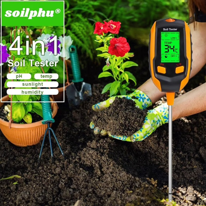 Digital 4-in-1 Soil Test Meter, large LCD screen, probe accurately quick measure, battery power supply